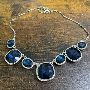 Crown TRIFARI Blue Crystal Necklace Silver Tone 18 Inch